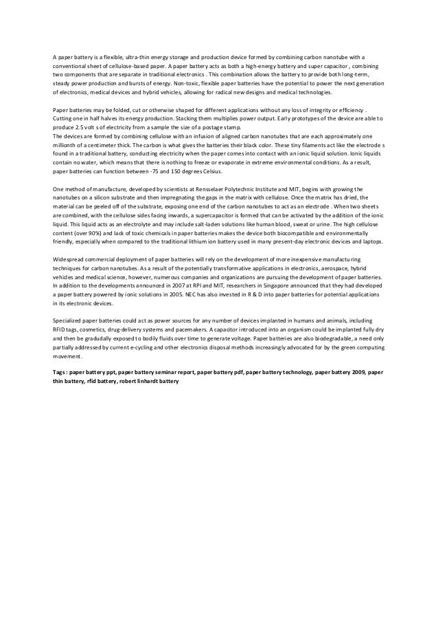 Paper Battery Report Pdf